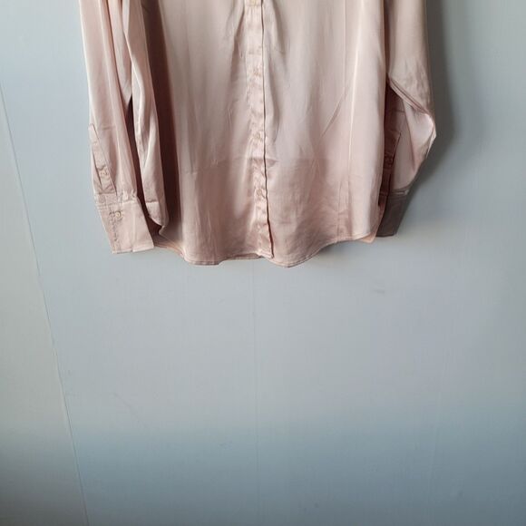 H&M women's V-neck blouse size L light pink Silky Satin Classic long sleeve - Picture 4 of 8